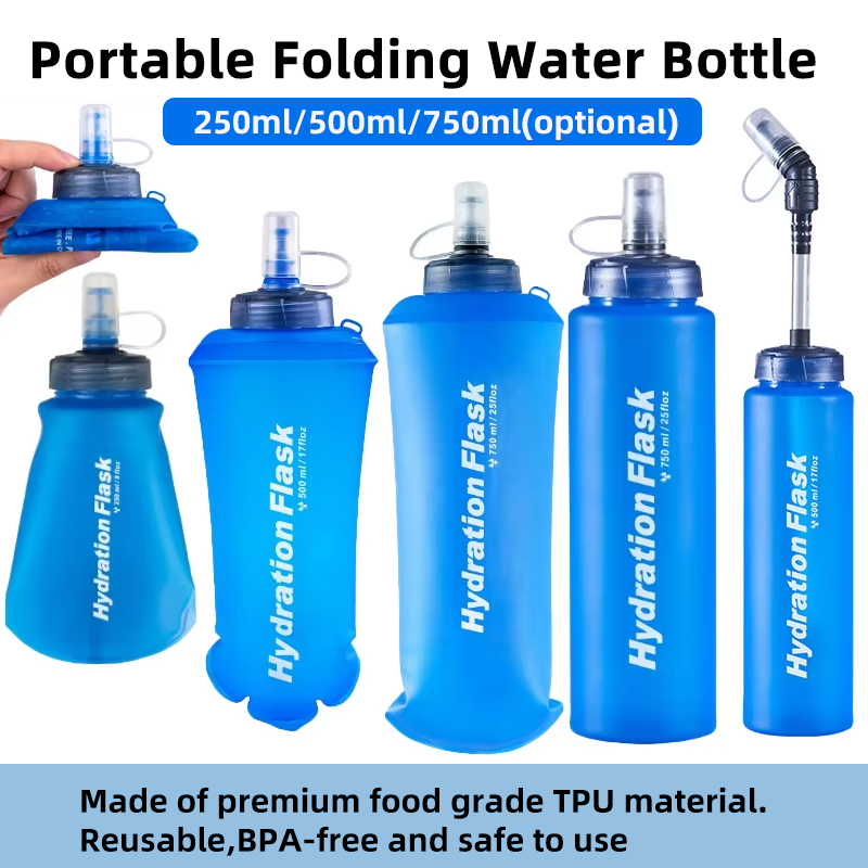 Water Bag Collapsible - 250ml 500ml 750ml Bottiglia d'acqua pieghevole
